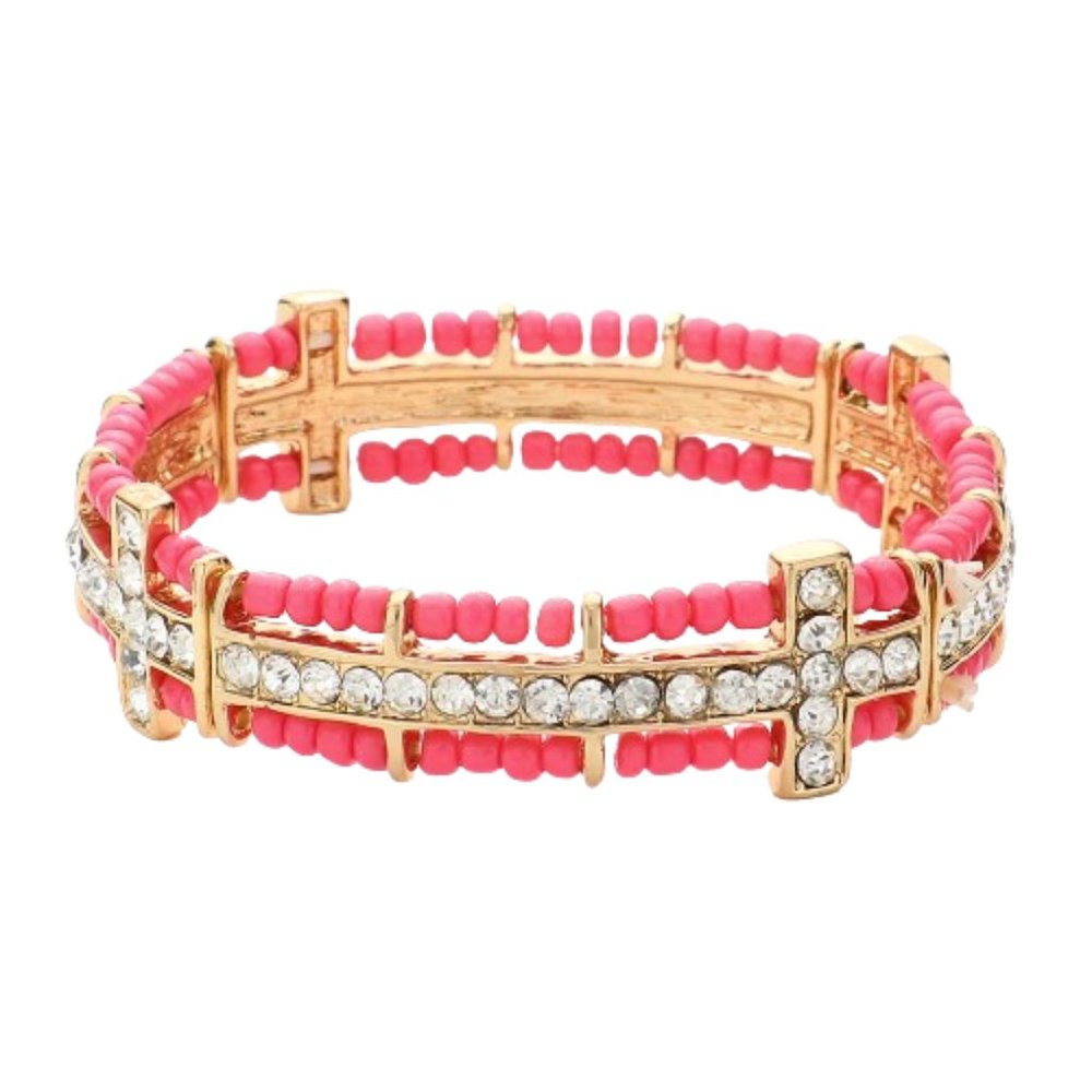 Stone Paved Cross Beaded Stretch Women Bracelet Custom Jewelry